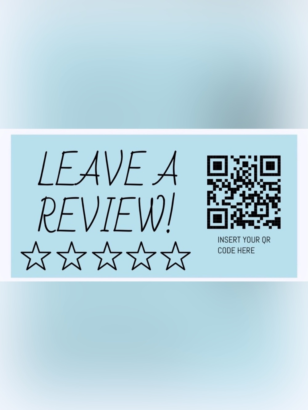 50 CUSTOM STICKERS - 2” x 1” - “LEAVE A REVIEW” - W/ YOUR QR CODE & NAME - BLUE
